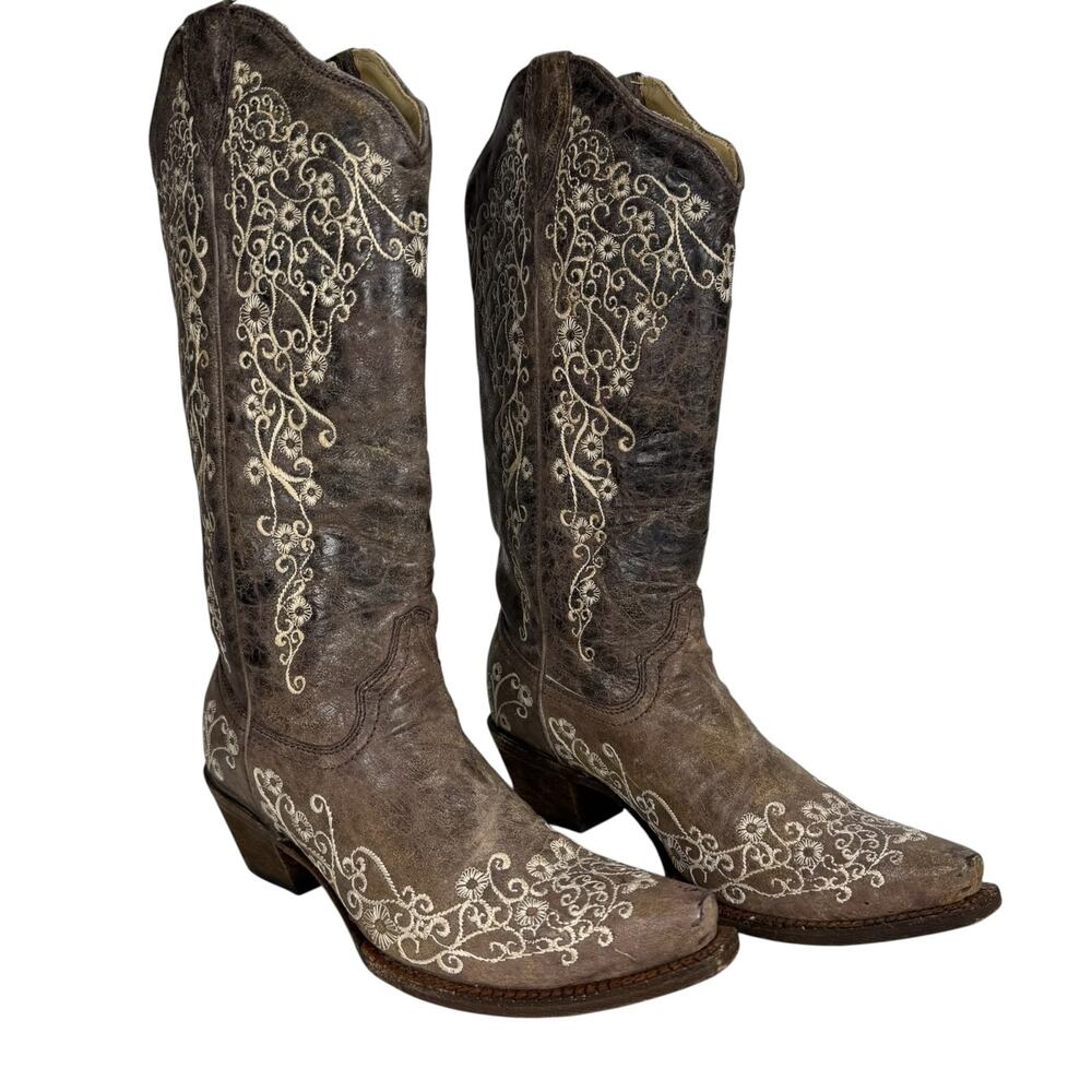 Corral Brown Crater Bone Embroidery Western Boots Size 7
